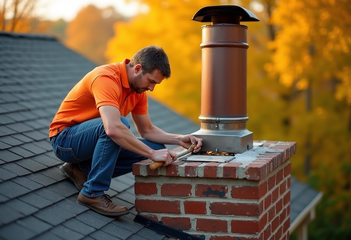 Technician repairing a brick chimney crown — Wheaton